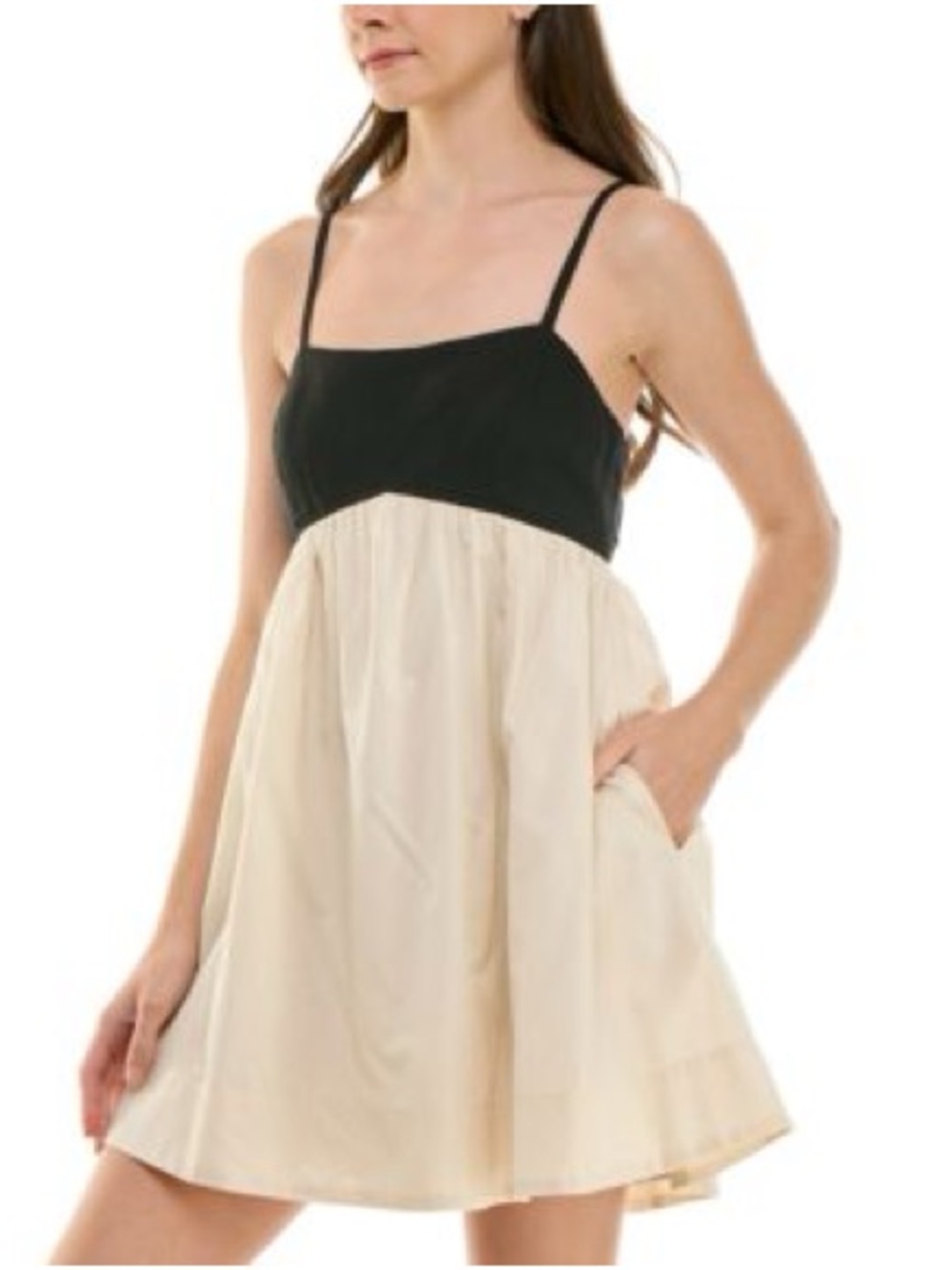 Black & Cream Spaghetti Strap Mini Dress